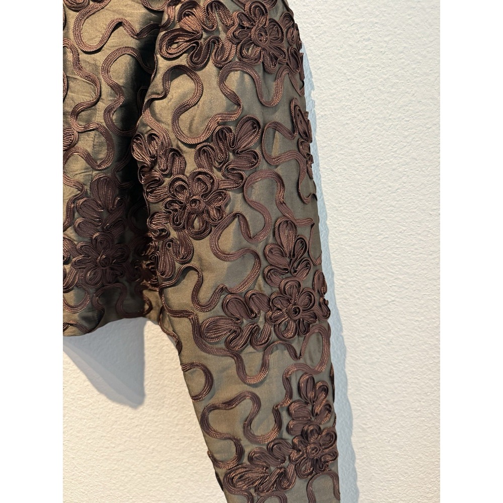 Brown Geometric Woman's Thai Silk Cropped Jacket Design Artisan Handmade Vintage - Picture 7 of 10